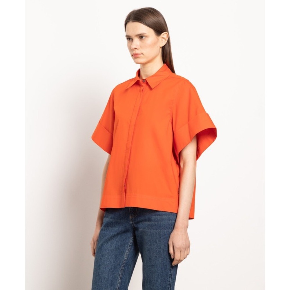Co Collection Orange Cotton Short Sleeve Boxy Button Down Shirt Top Large